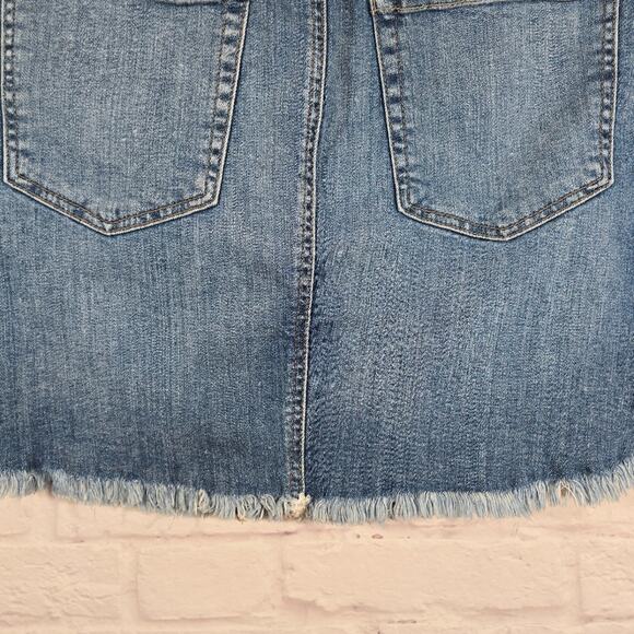 M Just USA Denim Distressed Blue Jean Skirt Womens Size L Frayed Stretch Mini - Picture 7 of 9